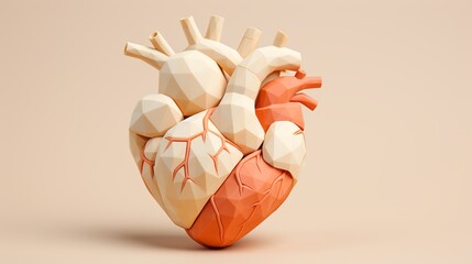 Highly detailed and realistic 3d model of a human heart, isolated on a gradient beige background