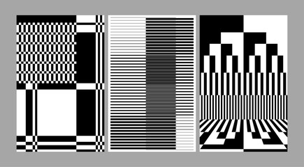Square pattern line graphic design symmetry pattern mosaic geometric abstract pattern set black and white monochrome repeat flat minimal modern - obrazy, fototapety, plakaty