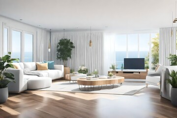 Interior of modern living room 3D rendering white view
