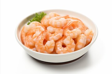 Fototapeta na wymiar Juicy and flavorful red boiled shrimps, expertly prepared and presented on a pure white background