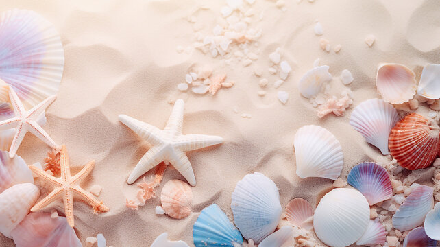 sand and seashells background pastel color palette