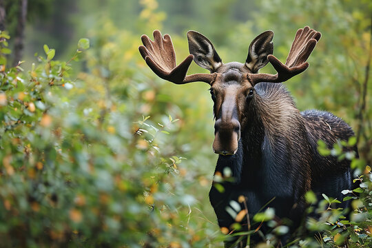 Moose in the lush forest
