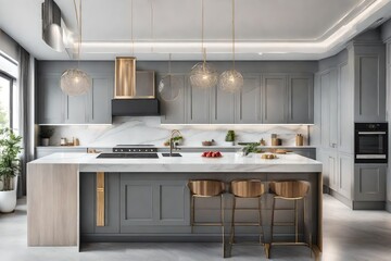 Modern luxury kitchen interior design light grey view