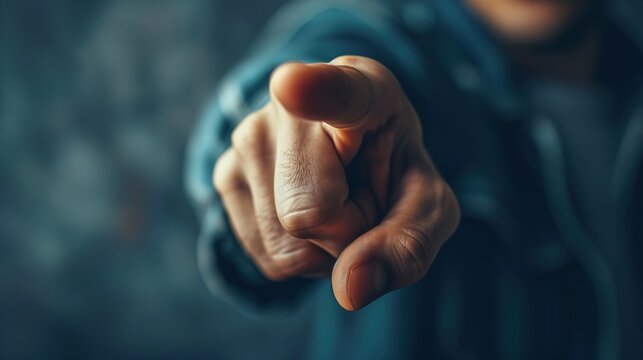 Close-up of a Caucasian unrecognizable man hand pointing with a finger at camera, gesture - Powered by Adobe