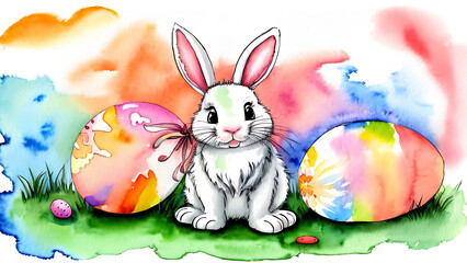 Easter bunny illustration watercolor postcard