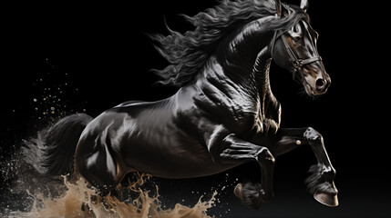 Obraz na płótnie Canvas A black horse is running.