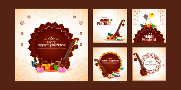 Vector illustration of Happy Vasant Panchami social media feed set template