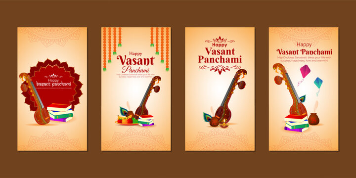 Vector illustration of Happy Vasant Panchami social media feed set template