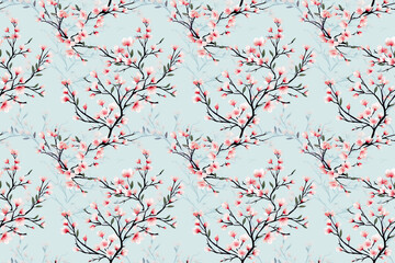 Seamless pattern of delicate cherry blossoms on a soft background