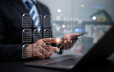Electronic signature or E-sign concept document management for business.Businessman sign electronic...
