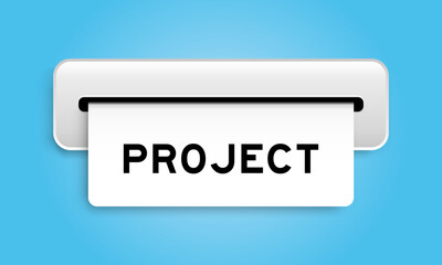 White coupon banner with word project from machine on blue color background