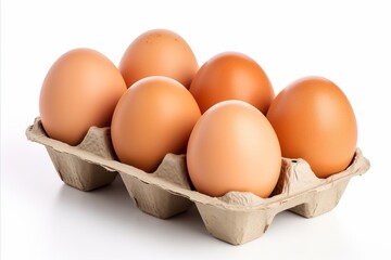 Organic eggs in box on white background   high quality image for food and lifestyle concepts