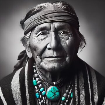 Portrait of an Apache Indian with feather headdress