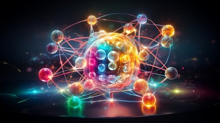Atomic model  visualizing the structure of an atom with nucleus, electrons, neutrons, and protons - obrazy, fototapety, plakaty
