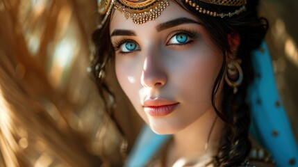 Woman in the Goddess Ancient Babylonian Civilization Beauty Style - Beautiful Goddess Girl Background created with Generative AI Technology