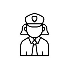 Policewoman outline icons, jobs and profession minimalist vector illustration ,simple transparent graphic element .Isolated on white background