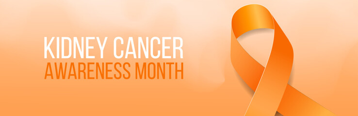Kidney cancer awareness month concept. Banner with orange ribbon awareness and text. Vector illustration. - obrazy, fototapety, plakaty