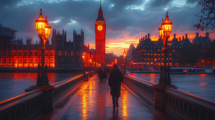 Rainy Evening Walk by Big Ben in London