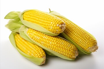 Vibrant and succulent corn cobs, freshly harvested and isolated on a clean white background