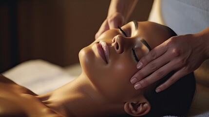 Obraz na płótnie Canvas Serene Spa Experience with Relaxing Facial Massage