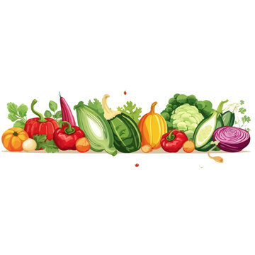 Horizontal banner made of simple vegetables, flat vector style, on white background Generative Ai