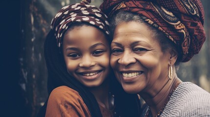 Mother’s day. African American mother and daughter smiling happily - obrazy, fototapety, plakaty
