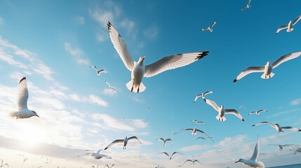 Obraz premium Seagulls are flying in the sky.