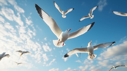 Obraz premium Seagulls are flying in the sky.