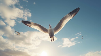 Obraz premium Seagulls are flying in the sky.