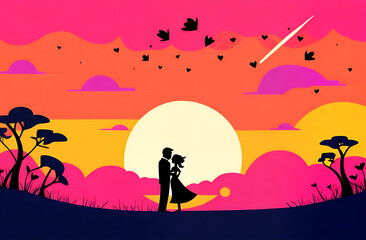illustration silhouette of a couple on the beach