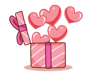 pinl gift box with hearts. surprise gift 