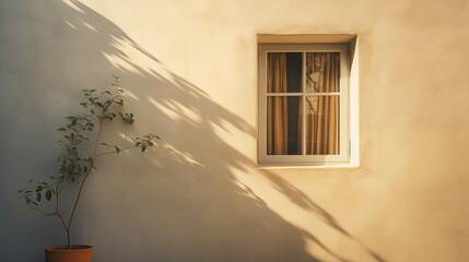 Windows and walls with soft sunlight shining through.