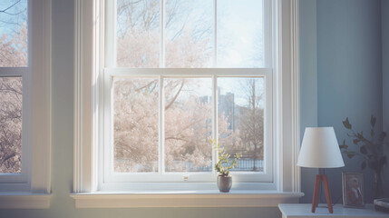 Windows and walls with soft sunlight shining through.