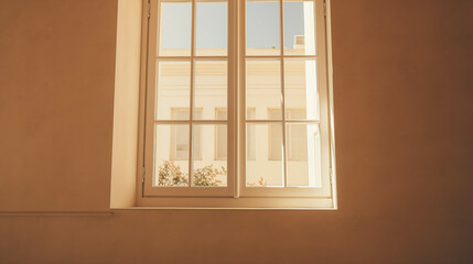 Windows and walls with soft sunlight shining through.
