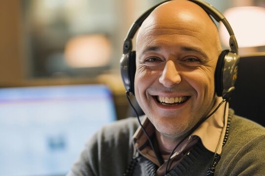 Friendly Support: Welcoming Tech Support Agent.
A tech support agent with a friendly demeanour, ready to assist.