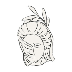 Vector head of aphrodite sculpture. Sign of greek woman statue. Classical or neoclassical art of goddess face. Antique greece monument. Isolated mythological marble portrait. God and myth theme