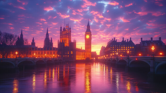 Vibrant Twilight Sky Over Big Ben and Westminster
