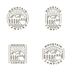 mountain morning camping illustration monoline or line art style