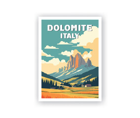Dolomites Illustration Art. Travel Poster Wall Art. Minimalist Vector art