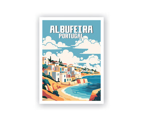 Albufeira Illustration Art. Travel Poster Wall Art. Minimalist Vector art