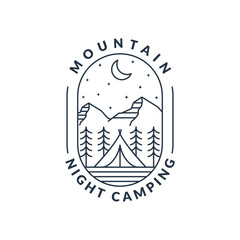 mountain night camping illustration monoline or line art style