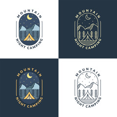 Naklejka premium mountain night camping illustration monoline or line art style