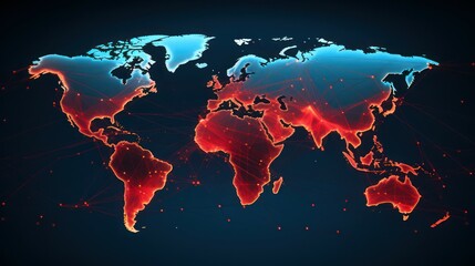 Vibrant Spectrum Hologram screen map of world continents, with future technology light effects.