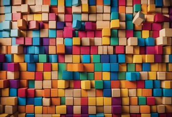 Spectrum of multi colored wooden blocks aligned Background or cover for something creative or divers