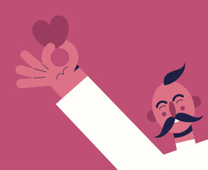 Valentine's Day. Romantic Ukrainian guy holds a heart in his hand. Flat vector illustration.