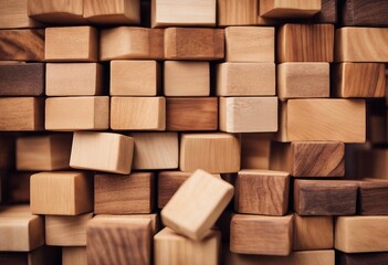 Wooden blocks roughly placed isolated on white All different colors
