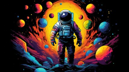 Illustration of an astronaut in space, children's costume astronaut suit and helmet, the theme of knowledge and education. White background illustration.