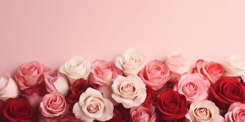 Roses on a light plain background, copy space