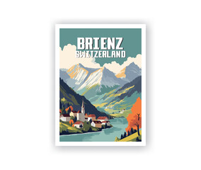Brienz Illustration Art. Travel Poster Wall Art. Minimalist Vector art