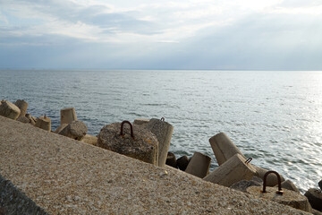 Blocks strengthening the pier in the town of Hel. Poland.           
